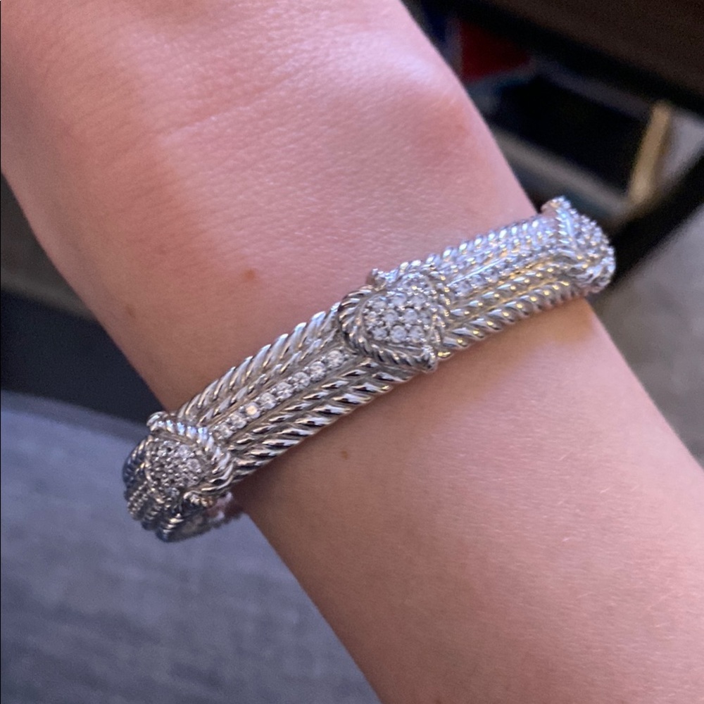 Judith Ripka 925 Sterling Silver Cubic Zirconia Hinged Hearts Cuff Bracelet 6.5"